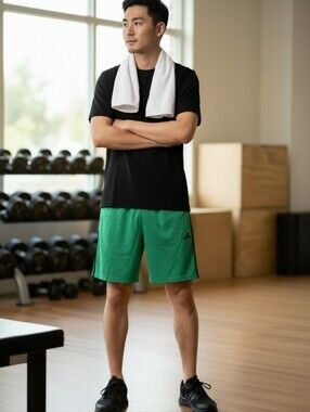 adidas Green Athletic Shorts with Black Side Stripes